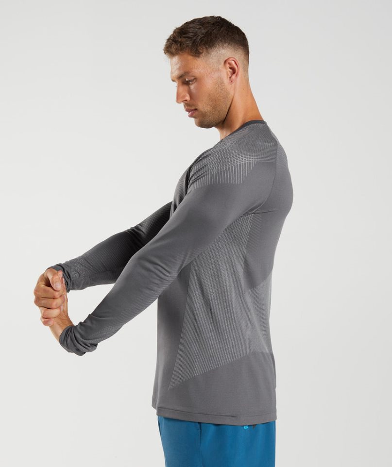 Koszulki Gymshark Apex Seamless Long Sleeve Męskie Szare | PL 063POJ